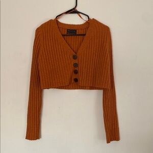 Orange Ribbed Cropped Cardigan